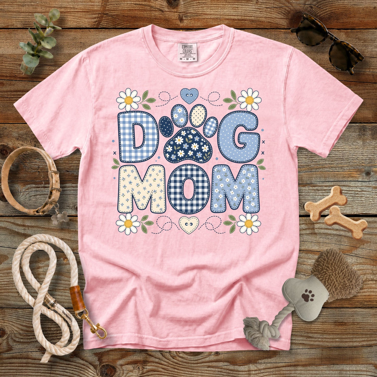 Dog Mom Floral Gingham T-Shirt | Comfort Colors® 1717