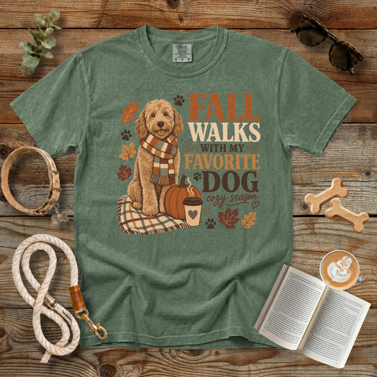 Fall Walks With My Favorite Dog T-Shirt | Comfort Colors 1717 Dog Mom Fall Shirt