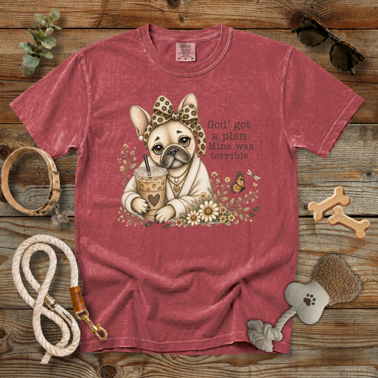 God's Got a Plan French Bulldog Coffee T-Shirt | Comfort Colors 1717