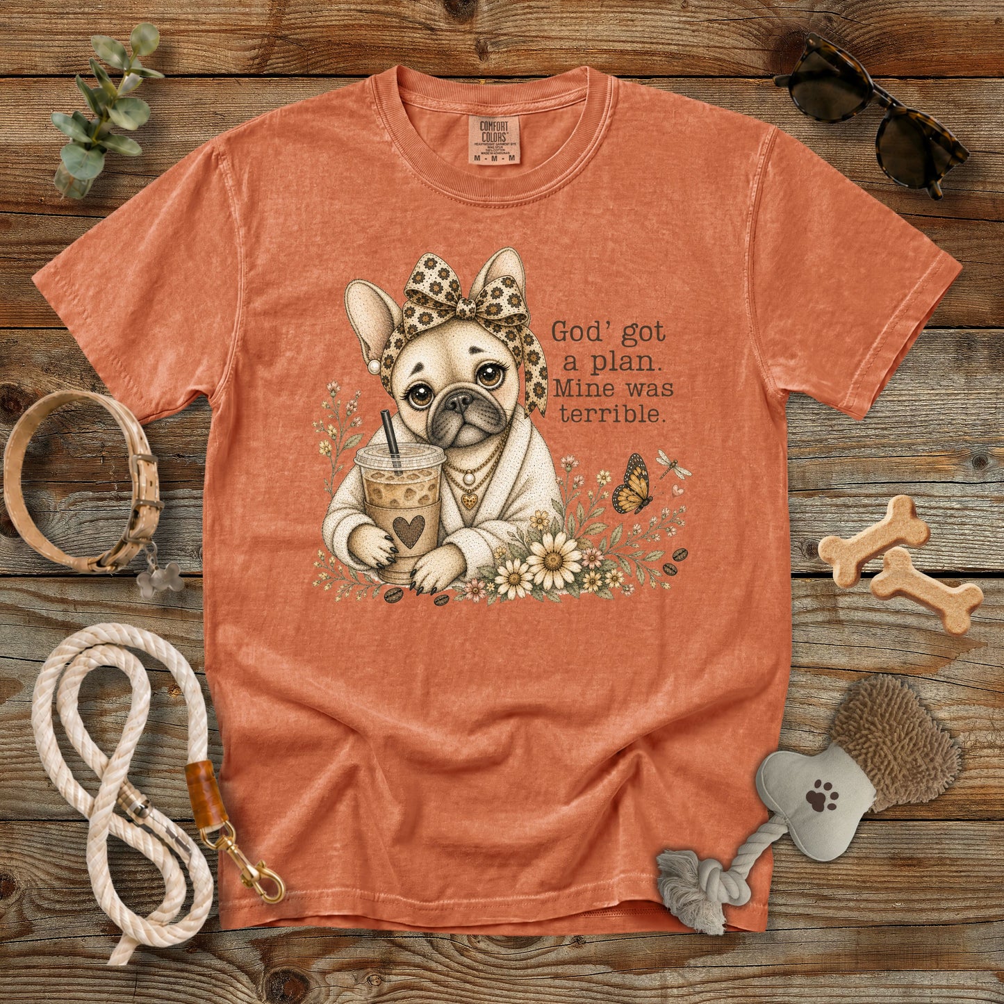 God's Got a Plan French Bulldog Coffee T-Shirt | Comfort Colors 1717