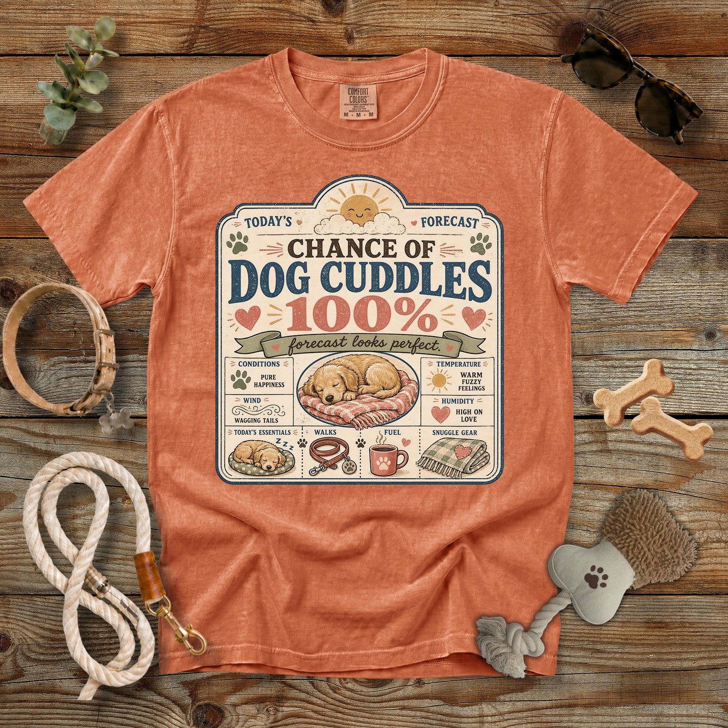 Chance of Dog Cuddles T-Shirt | Funny Dog Mom Comfort Colors 1717 Tee