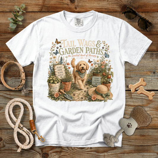 Tail Wags & Garden Paths T-Shirt | Comfort Colors 1717 Dog Mom Tee