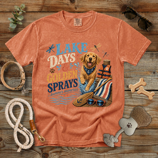 Lake Days & Golden Sprays T-Shirt | Comfort Colors 1717 Golden Retriever Summer Tee