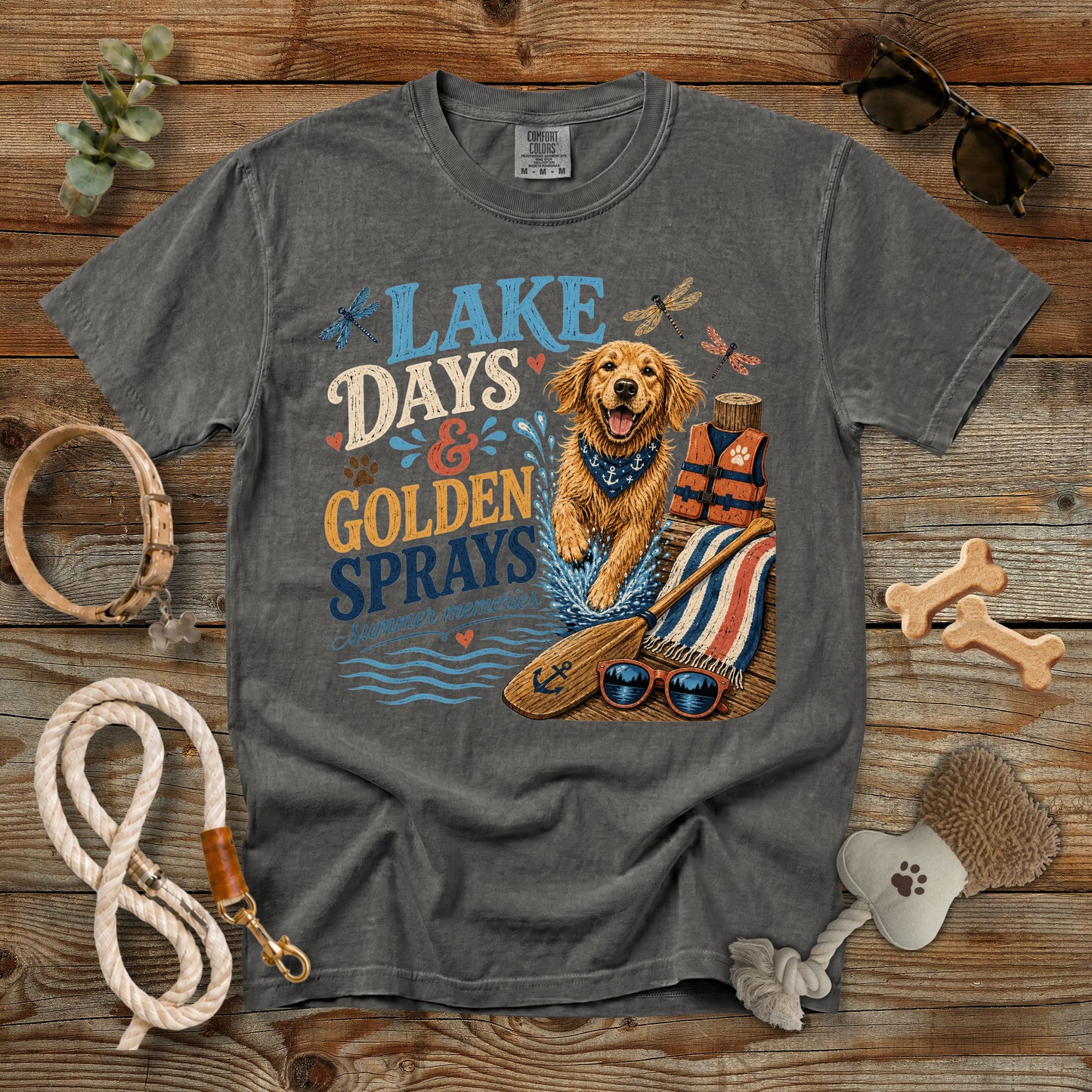Lake Days & Golden Sprays T-Shirt | Comfort Colors 1717 Golden Retriever Summer Tee