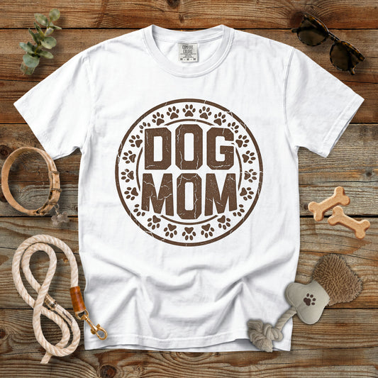 Vintage Dog Mom Paw Print T-Shirt | Comfort Colors 1717 Minimalist Dog Mom Tee