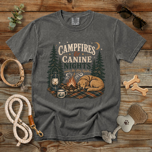 Campfires & Canine Nights T-Shirt | Comfort Colors 1717 Camping Dog Mom Tee