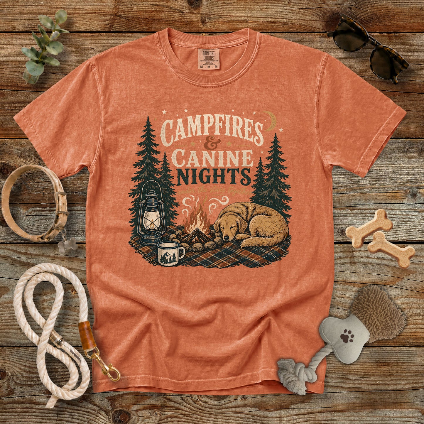 Campfires & Canine Nights T-Shirt | Comfort Colors 1717 Camping Dog Mom Tee