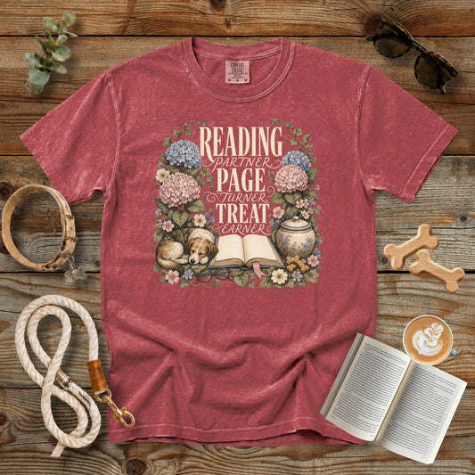 Reading Partner Page Turner Treat Earner T-Shirt | Dog Mom Tee Comfort Colors 1717