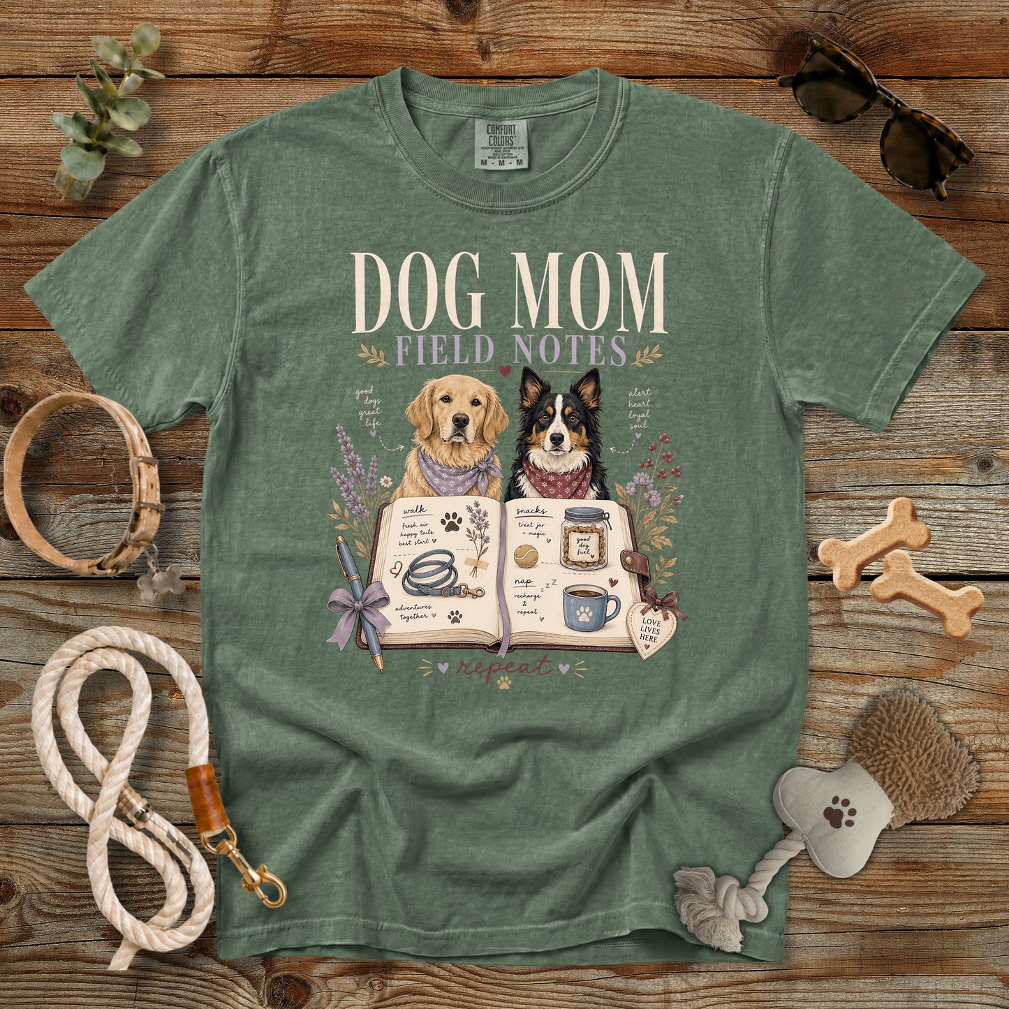 Dog Mom Field Notes T-Shirt | Dog Mom Comfort Colors 1717