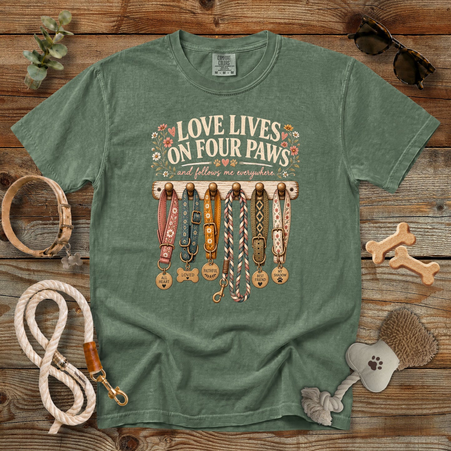 Love Lives on Four Paws T-Shirt | Dog Mom Comfort Colors 1717