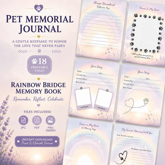 Pet Memorial Journal Digital Download, Rainbow Bridge Printable Keepsake