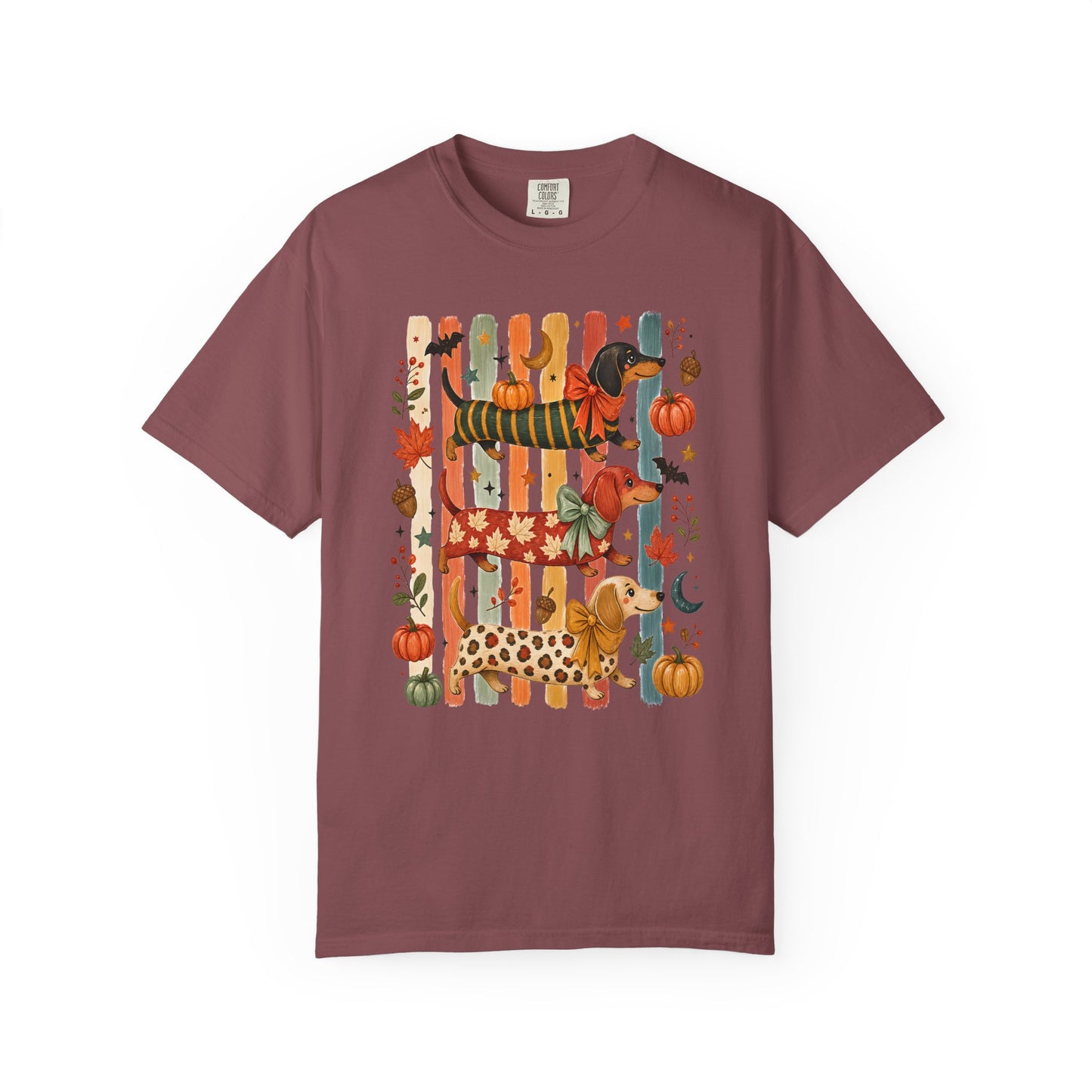Whimsical Fall Dachshund Trio Comfort Colors 1717 T-Shirt | Cozy Autumn Dog Mom Shirt