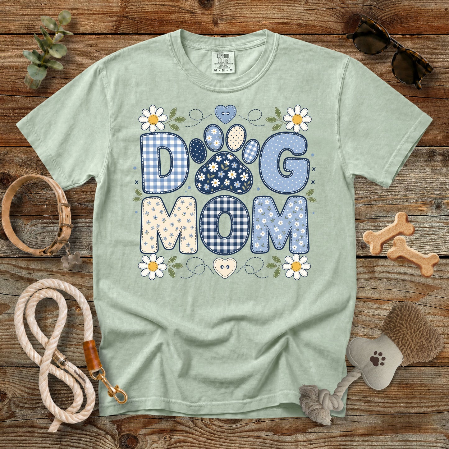 Dog Mom Floral Gingham T-Shirt | Comfort Colors® 1717