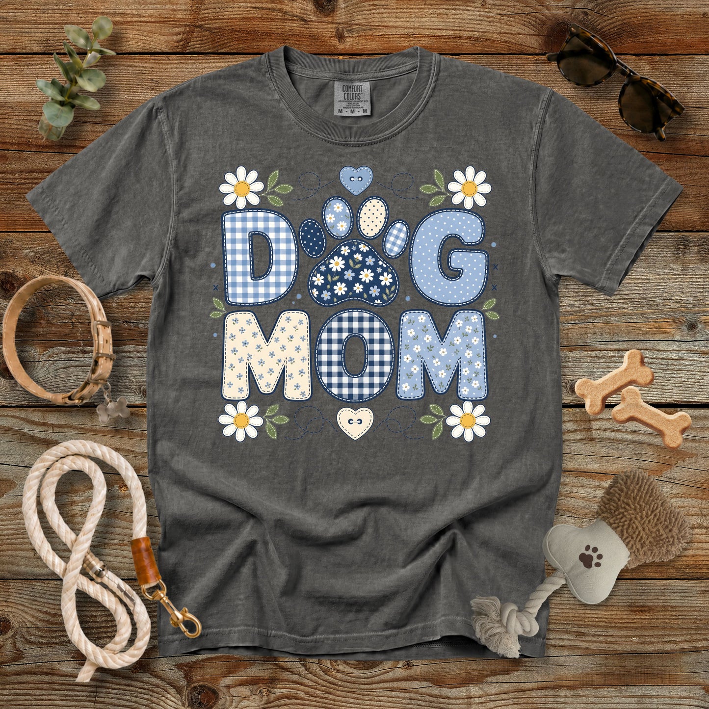 Dog Mom Floral Gingham T-Shirt | Comfort Colors® 1717