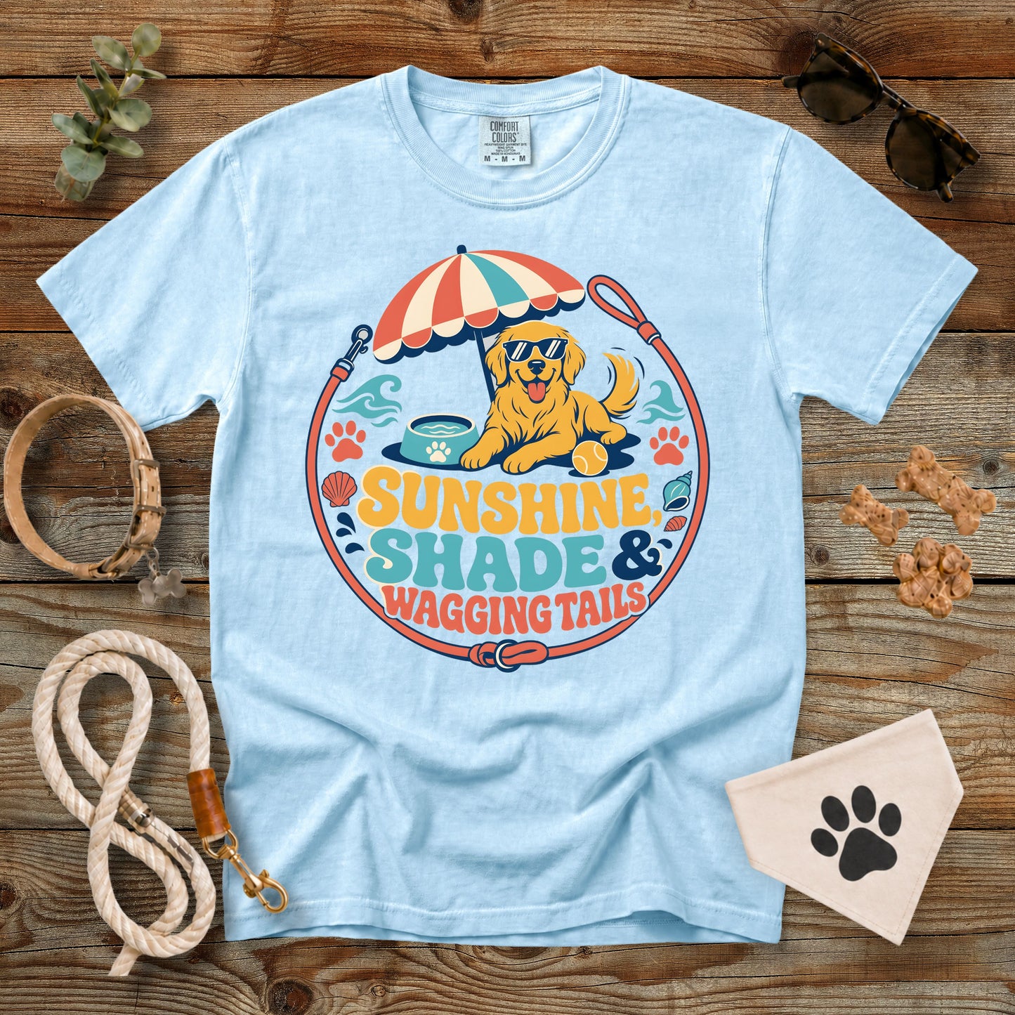 Sunshine, Shade & Wagging Tails Dog Mom T-Shirt | Comfort Colors® 1717