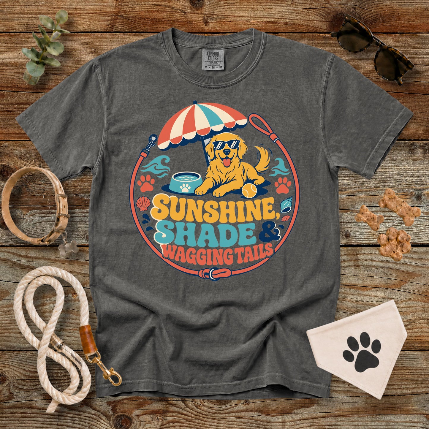 Sunshine, Shade & Wagging Tails Dog Mom T-Shirt | Comfort Colors® 1717