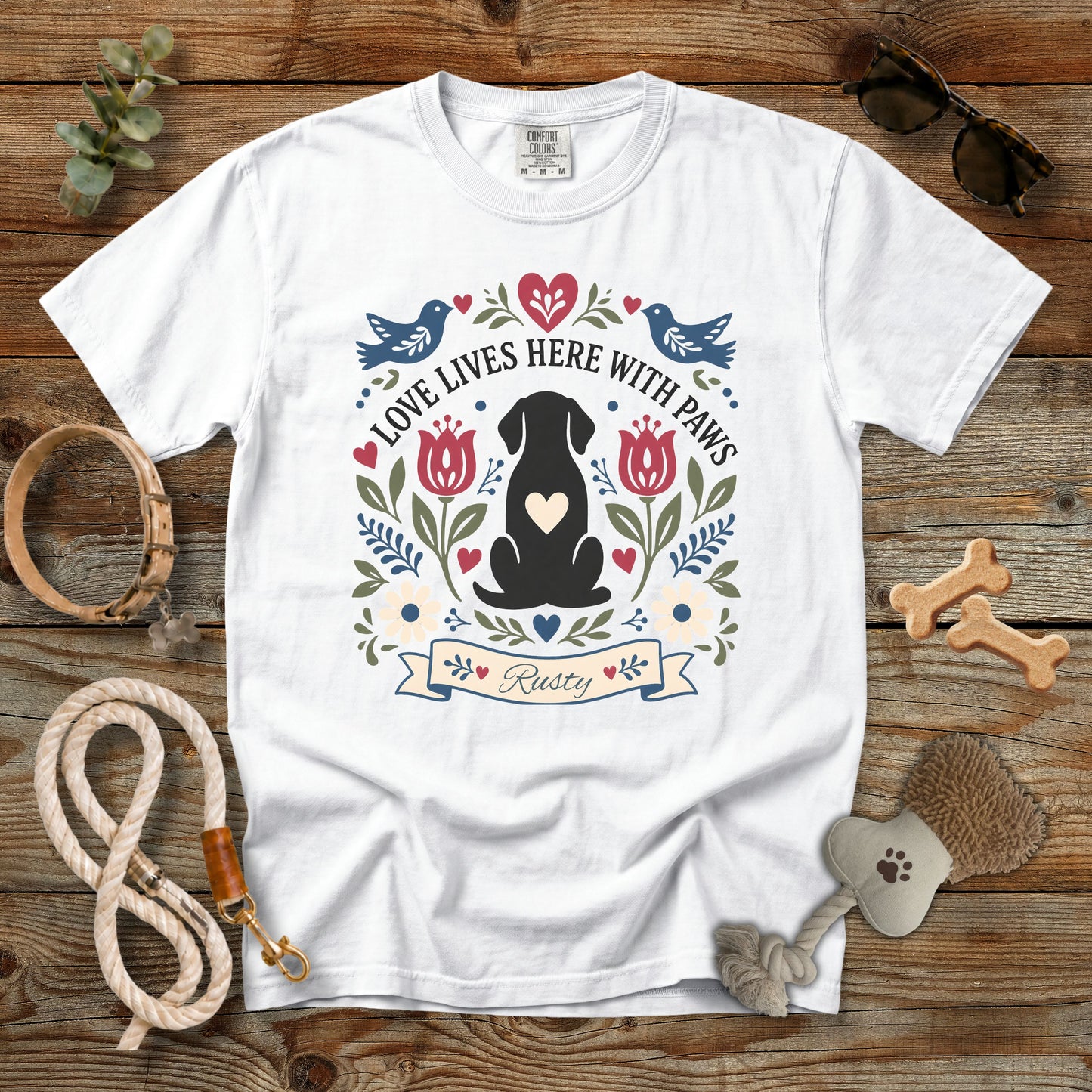 Personalized Love Lives Here With Paws Dog Mom T-Shirt | Custom Dog Name Comfort Colors 1717