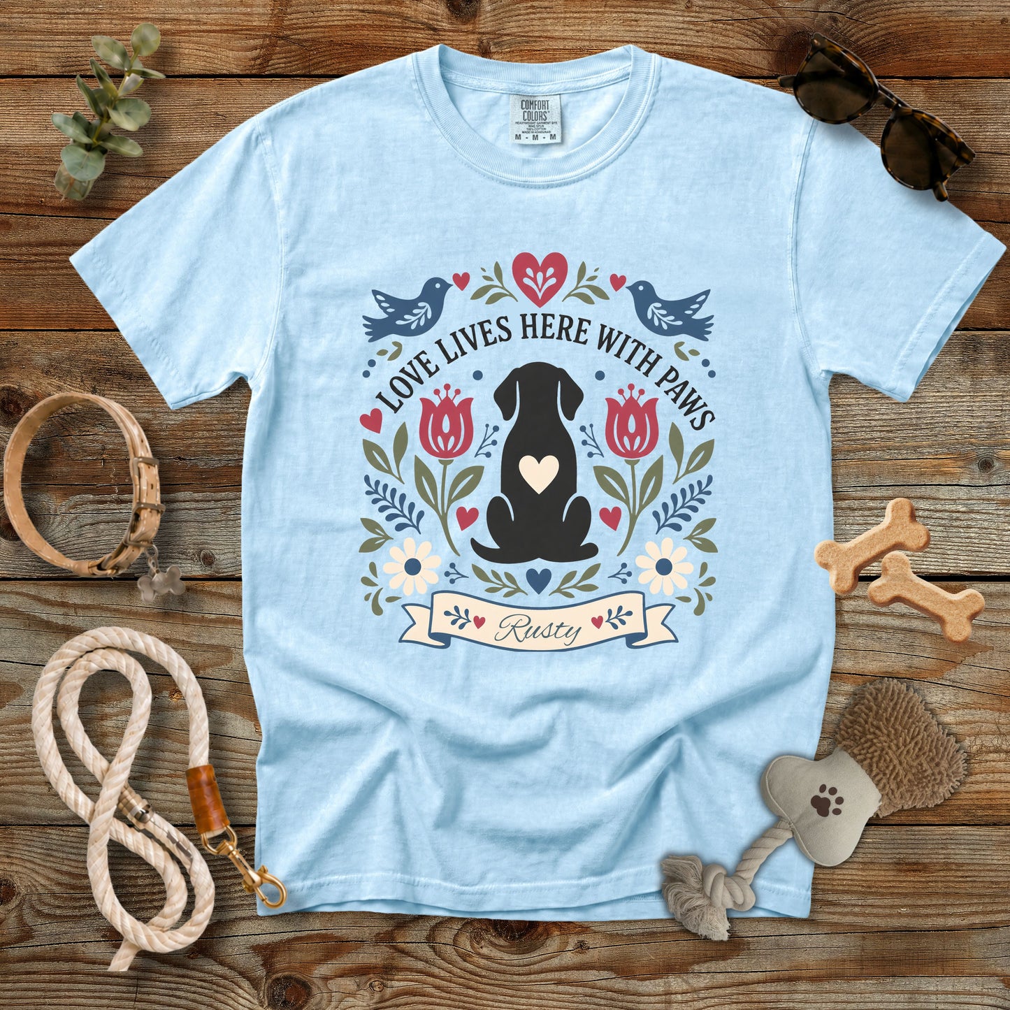 Personalized Love Lives Here With Paws Dog Mom T-Shirt | Custom Dog Name Comfort Colors 1717