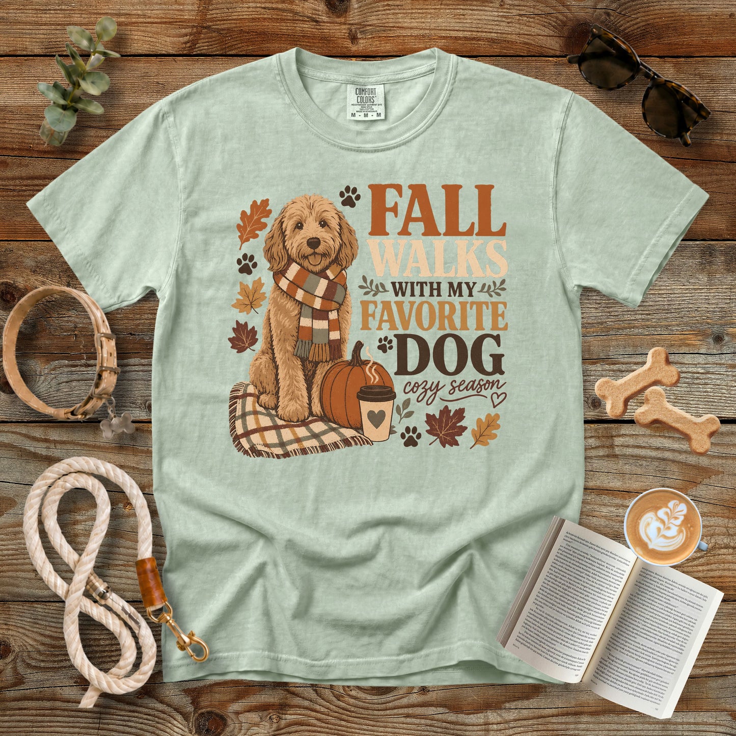 Fall Walks With My Favorite Dog T-Shirt | Comfort Colors 1717 Dog Mom Fall Shirt