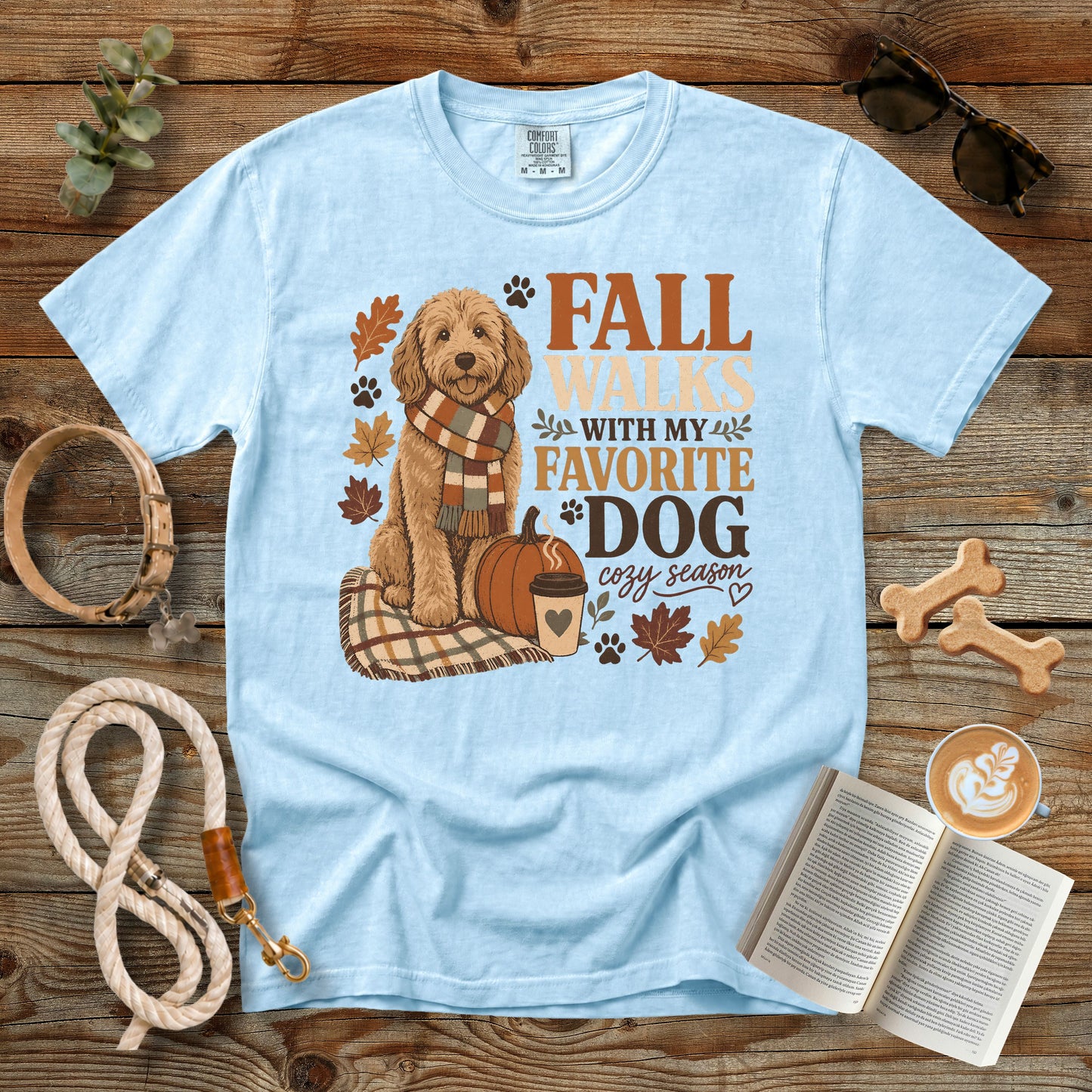 Fall Walks With My Favorite Dog T-Shirt | Comfort Colors 1717 Dog Mom Fall Shirt