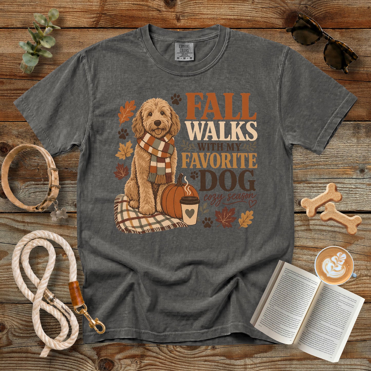 Fall Walks With My Favorite Dog T-Shirt | Comfort Colors 1717 Dog Mom Fall Shirt