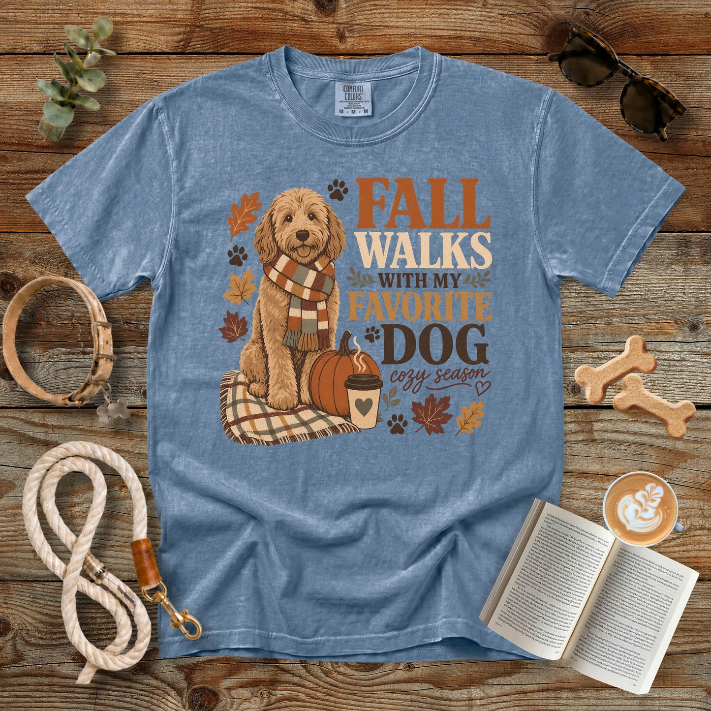 Fall Walks With My Favorite Dog T-Shirt | Comfort Colors 1717 Dog Mom Fall Shirt