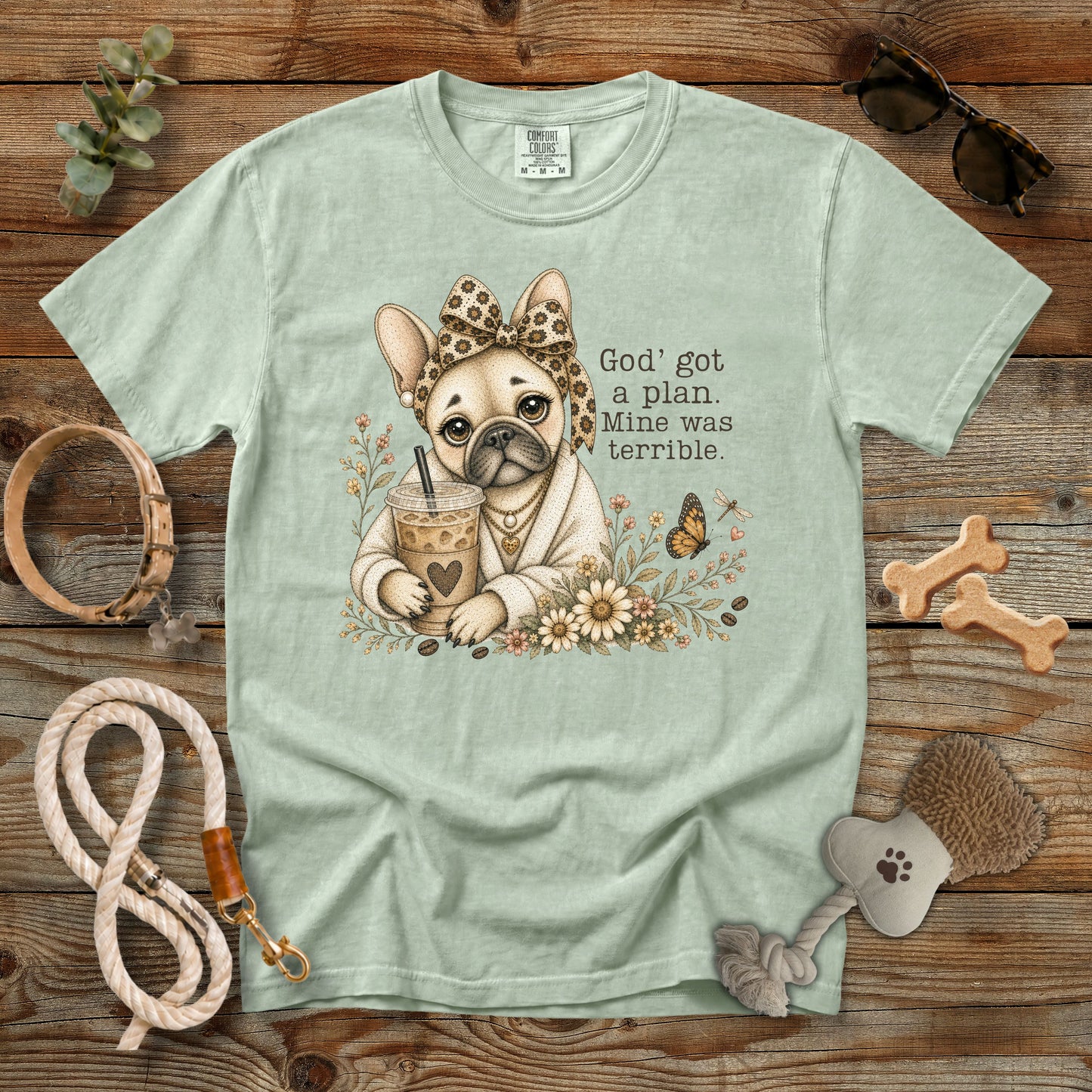 God's Got a Plan French Bulldog Coffee T-Shirt | Comfort Colors 1717