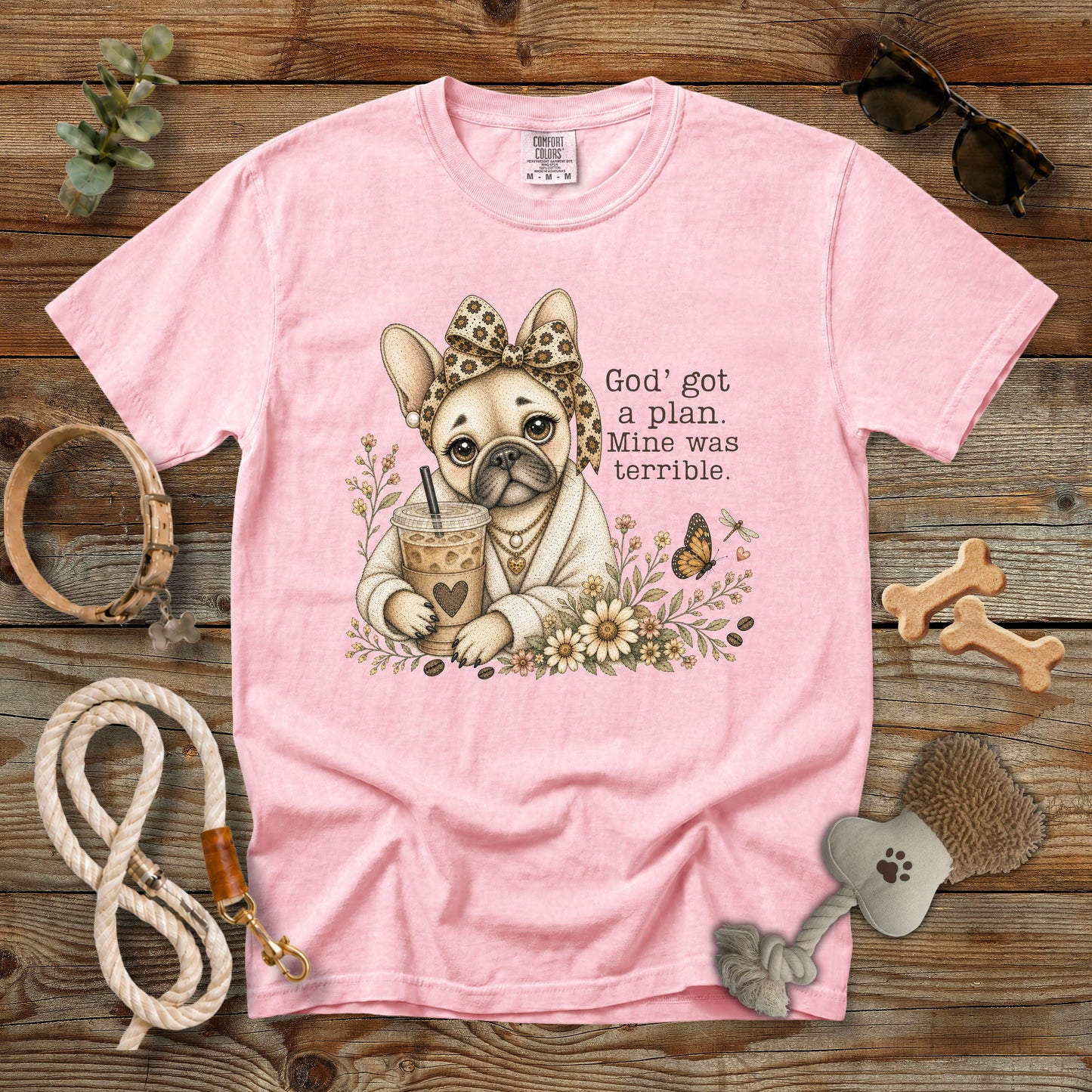 God's Got a Plan French Bulldog Coffee T-Shirt | Comfort Colors 1717