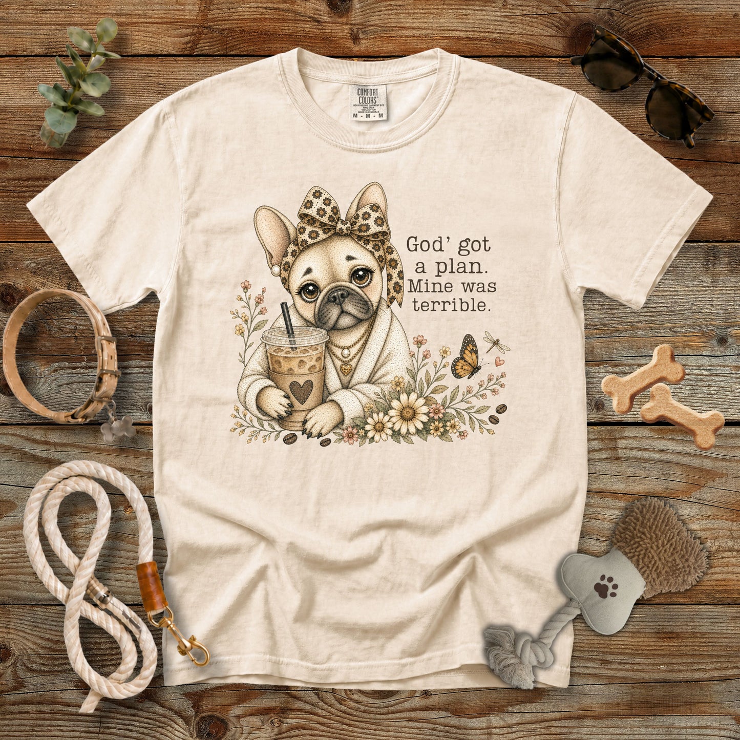 God's Got a Plan French Bulldog Coffee T-Shirt | Comfort Colors 1717