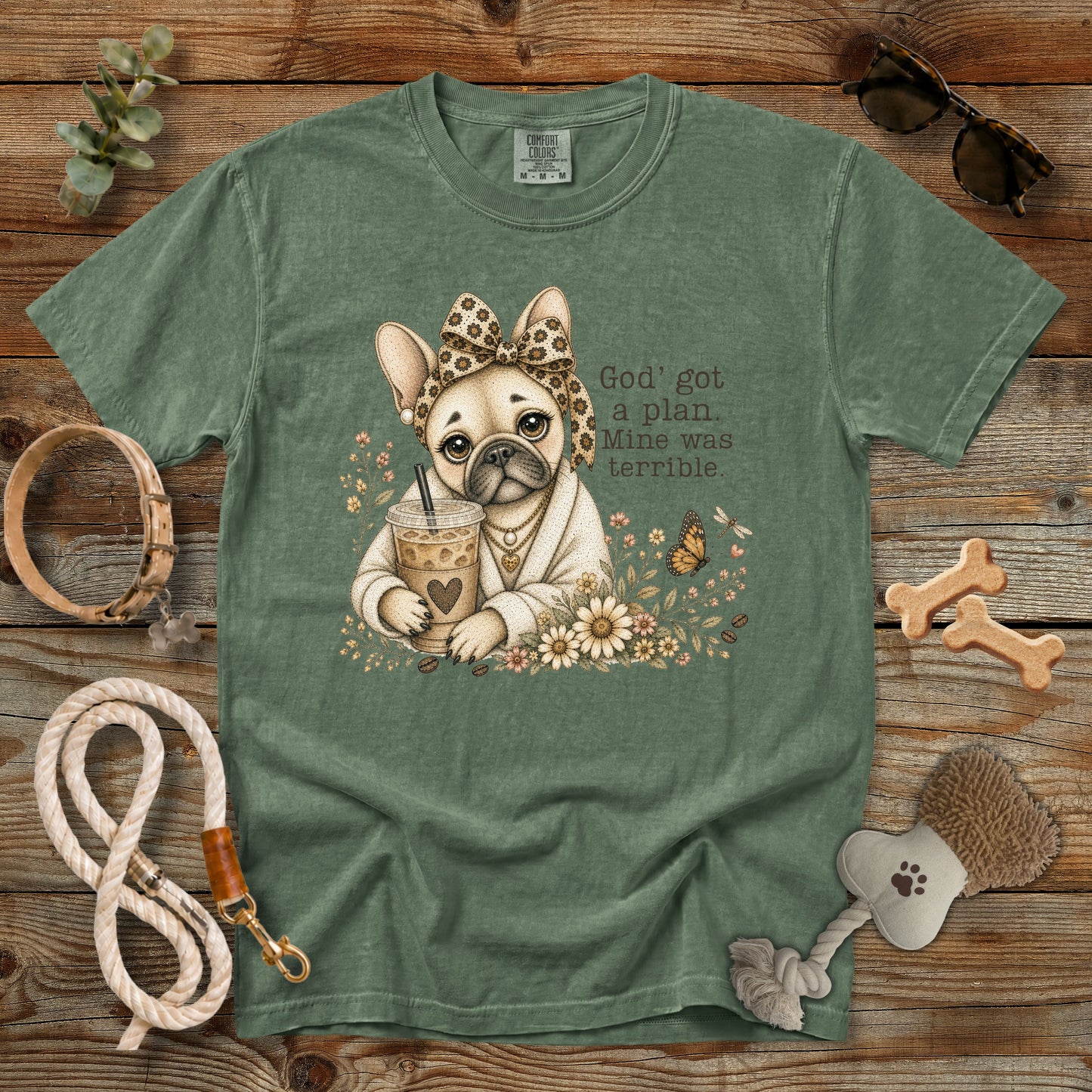 God's Got a Plan French Bulldog Coffee T-Shirt | Comfort Colors 1717