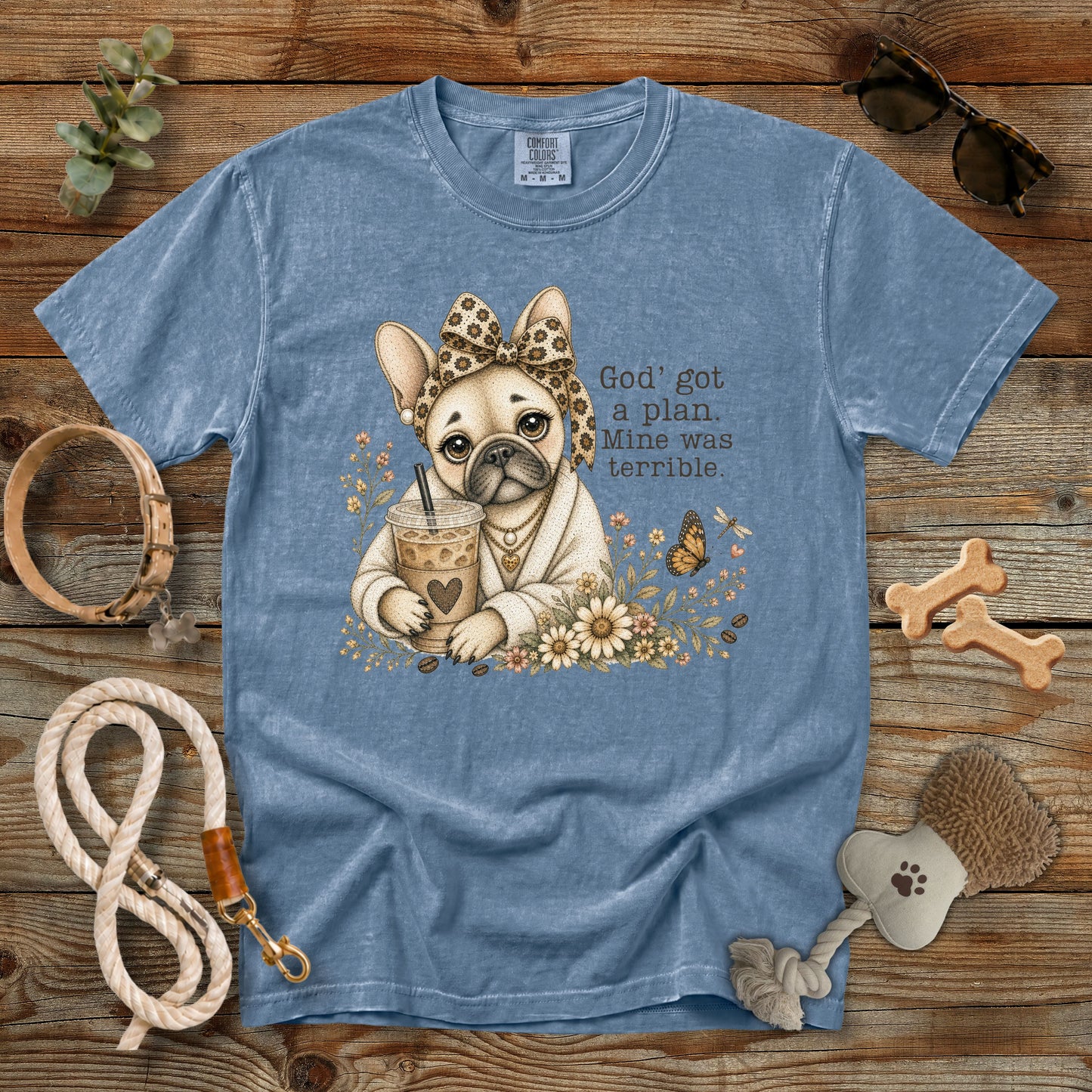 God's Got a Plan French Bulldog Coffee T-Shirt | Comfort Colors 1717