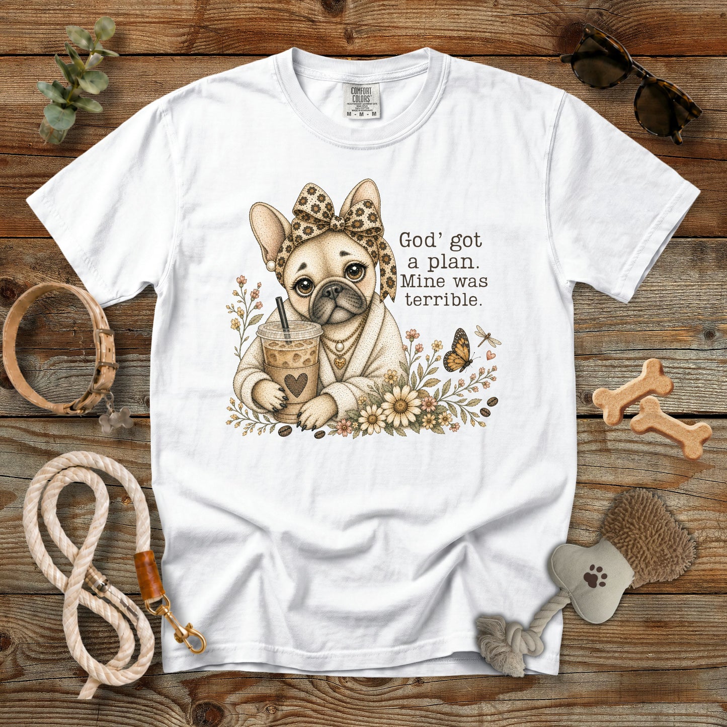 God's Got a Plan French Bulldog Coffee T-Shirt | Comfort Colors 1717