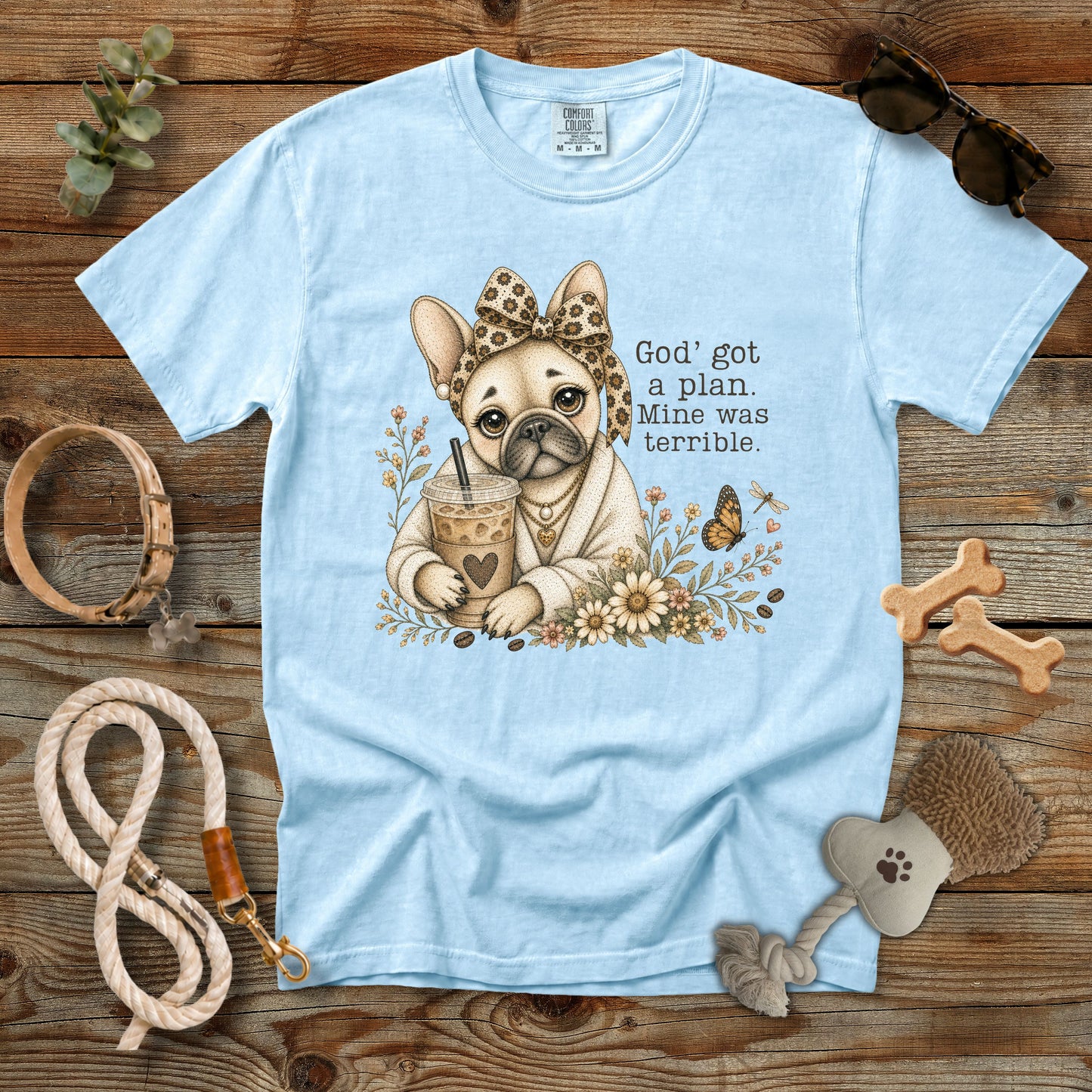 God's Got a Plan French Bulldog Coffee T-Shirt | Comfort Colors 1717