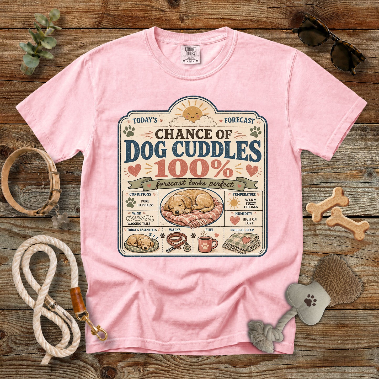 Chance of Dog Cuddles T-Shirt | Funny Dog Mom Comfort Colors 1717 Tee
