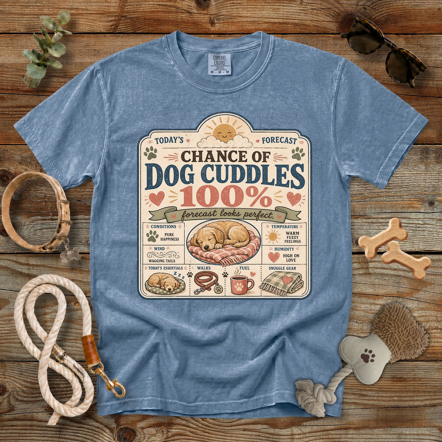 Chance of Dog Cuddles T-Shirt | Funny Dog Mom Comfort Colors 1717 Tee