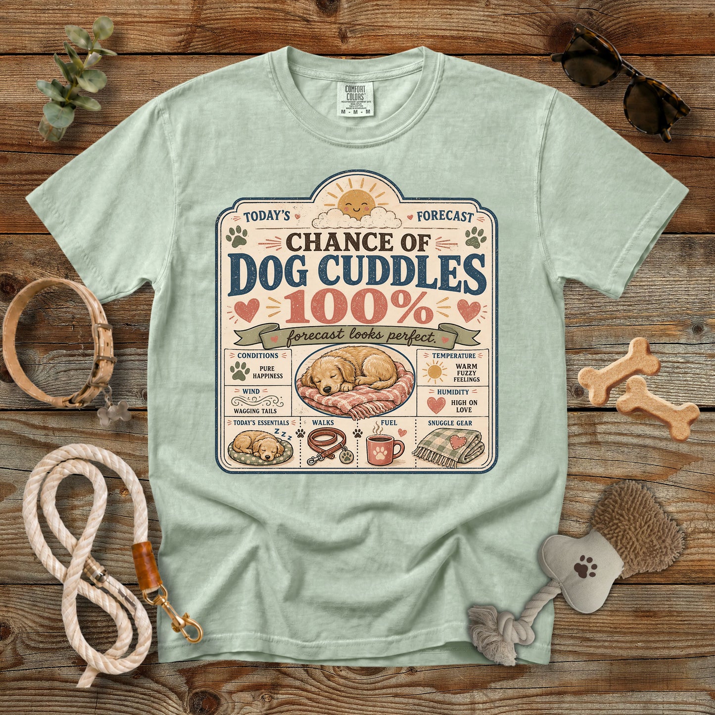 Chance of Dog Cuddles T-Shirt | Funny Dog Mom Comfort Colors 1717 Tee