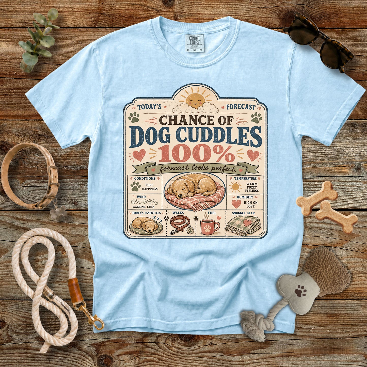 Chance of Dog Cuddles T-Shirt | Funny Dog Mom Comfort Colors 1717 Tee