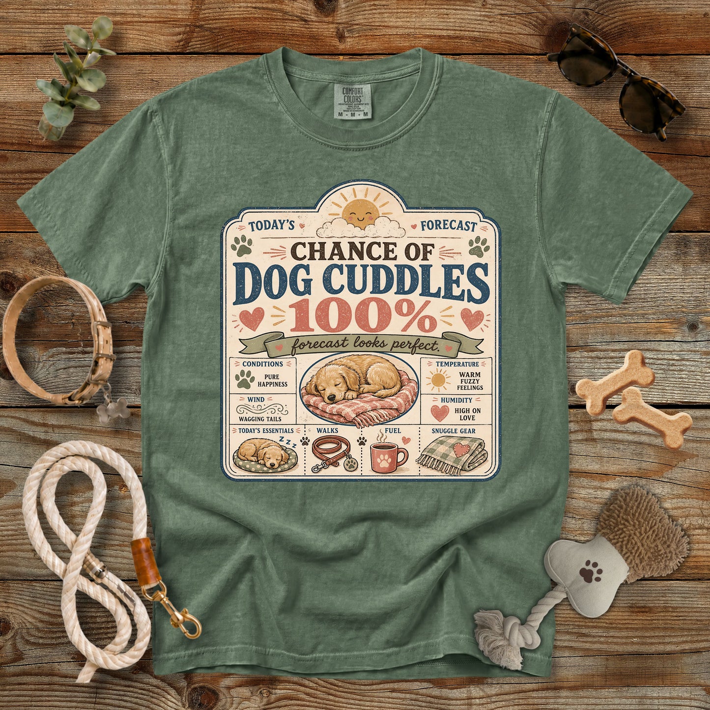 Chance of Dog Cuddles T-Shirt | Funny Dog Mom Comfort Colors 1717 Tee