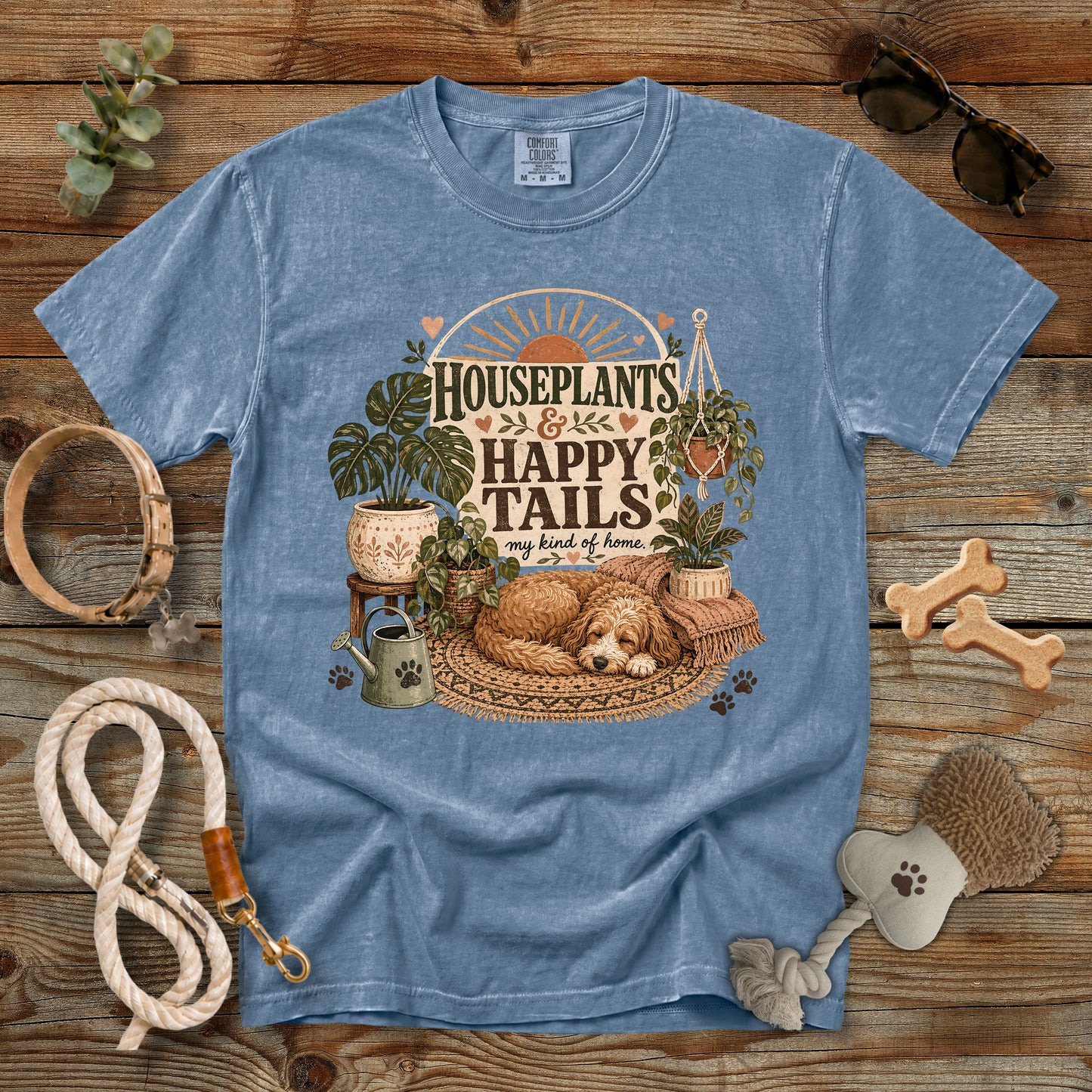Houseplants & Happy Tails T-Shirt | Comfort Colors 1717 Dog Mom Tee