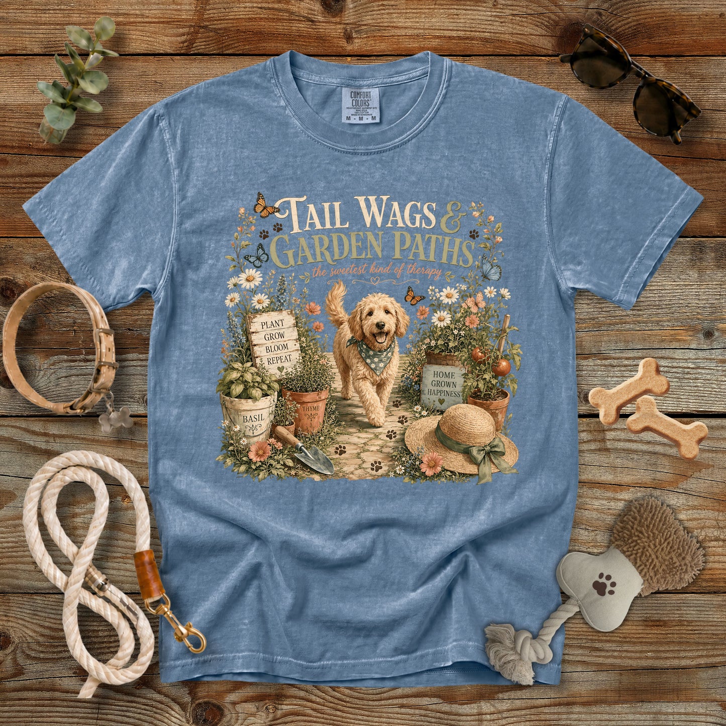 Tail Wags & Garden Paths T-Shirt | Comfort Colors 1717 Dog Mom Tee