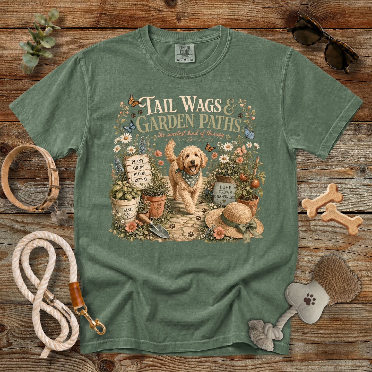 Tail Wags & Garden Paths T-Shirt | Comfort Colors 1717 Dog Mom Tee