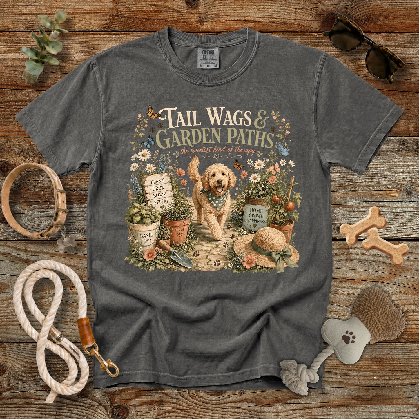 Tail Wags & Garden Paths T-Shirt | Comfort Colors 1717 Dog Mom Tee