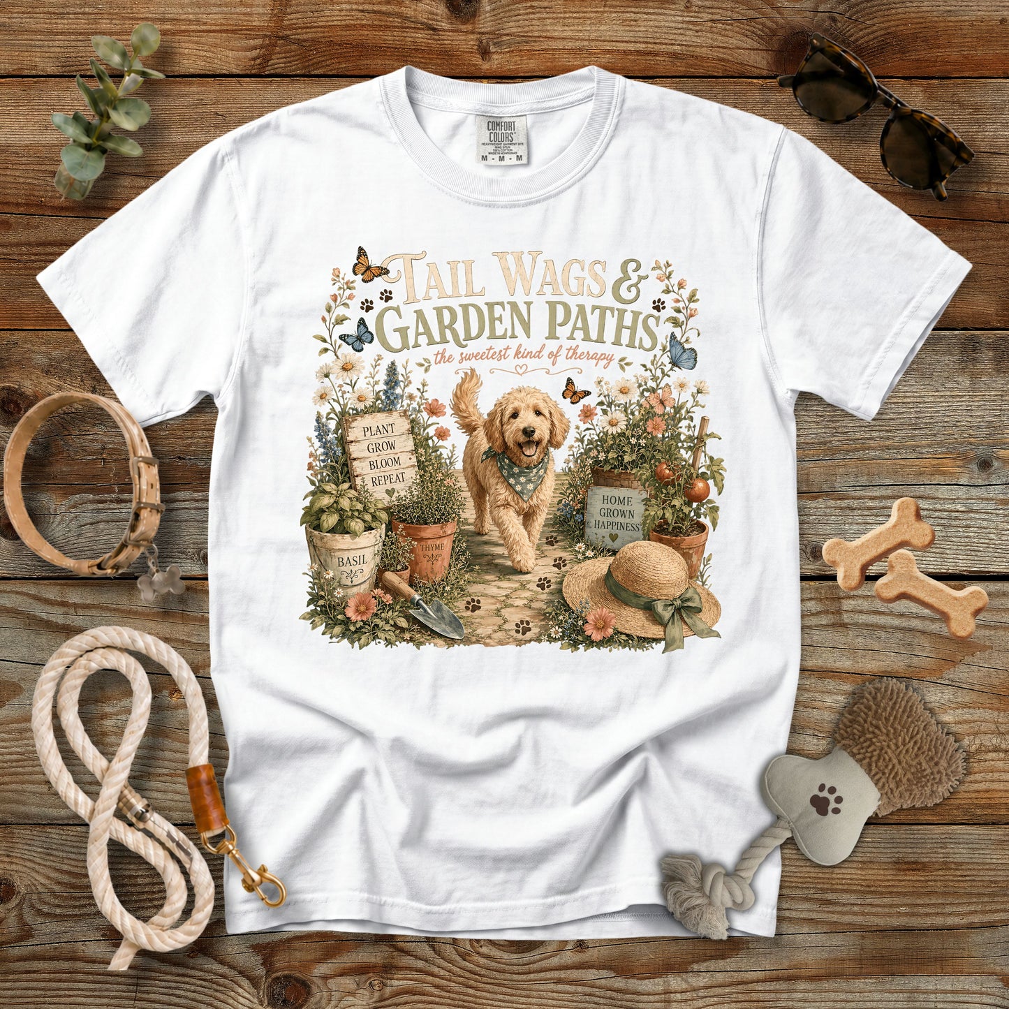 Tail Wags & Garden Paths T-Shirt | Comfort Colors 1717 Dog Mom Tee