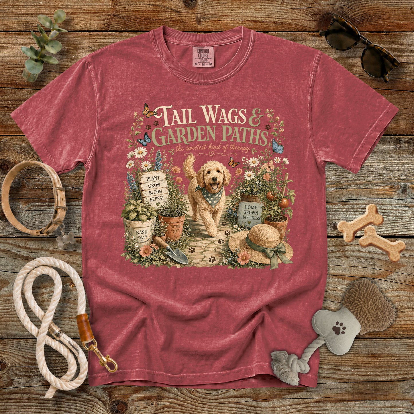 Tail Wags & Garden Paths T-Shirt | Comfort Colors 1717 Dog Mom Tee