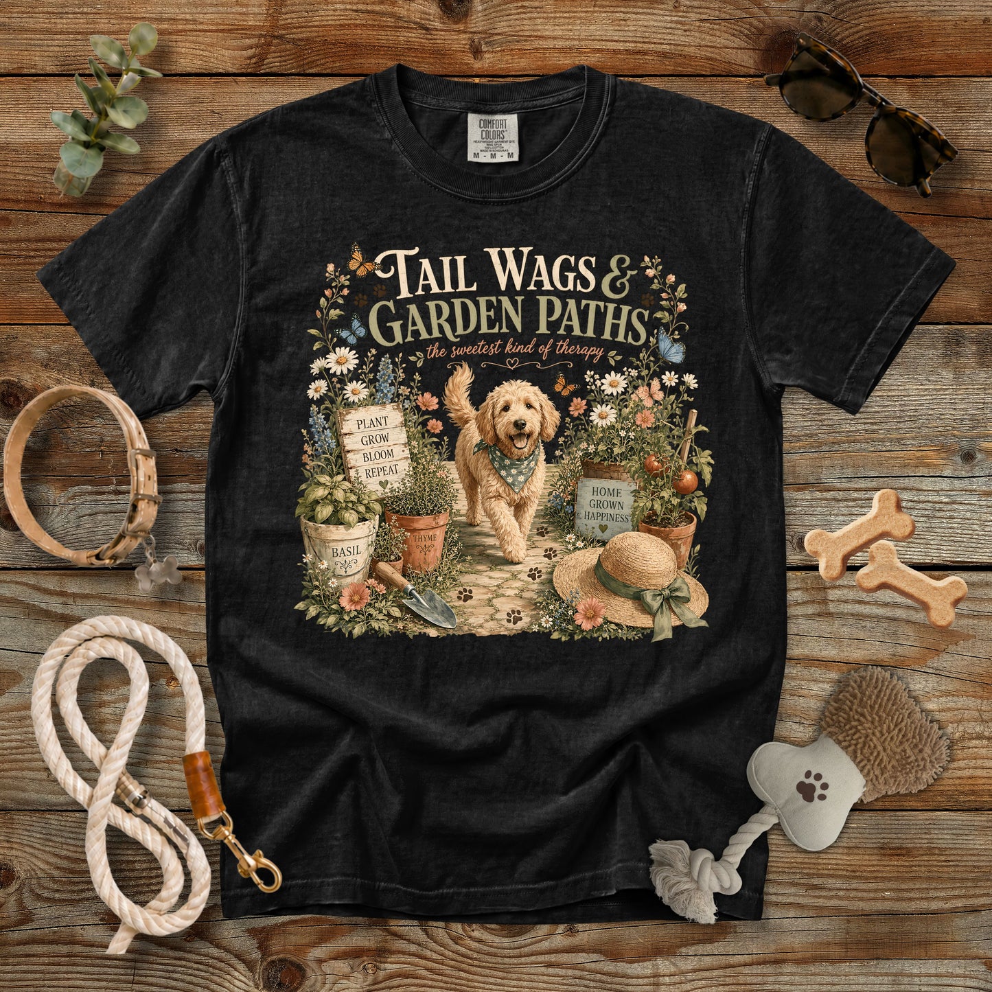 Tail Wags & Garden Paths T-Shirt | Comfort Colors 1717 Dog Mom Tee