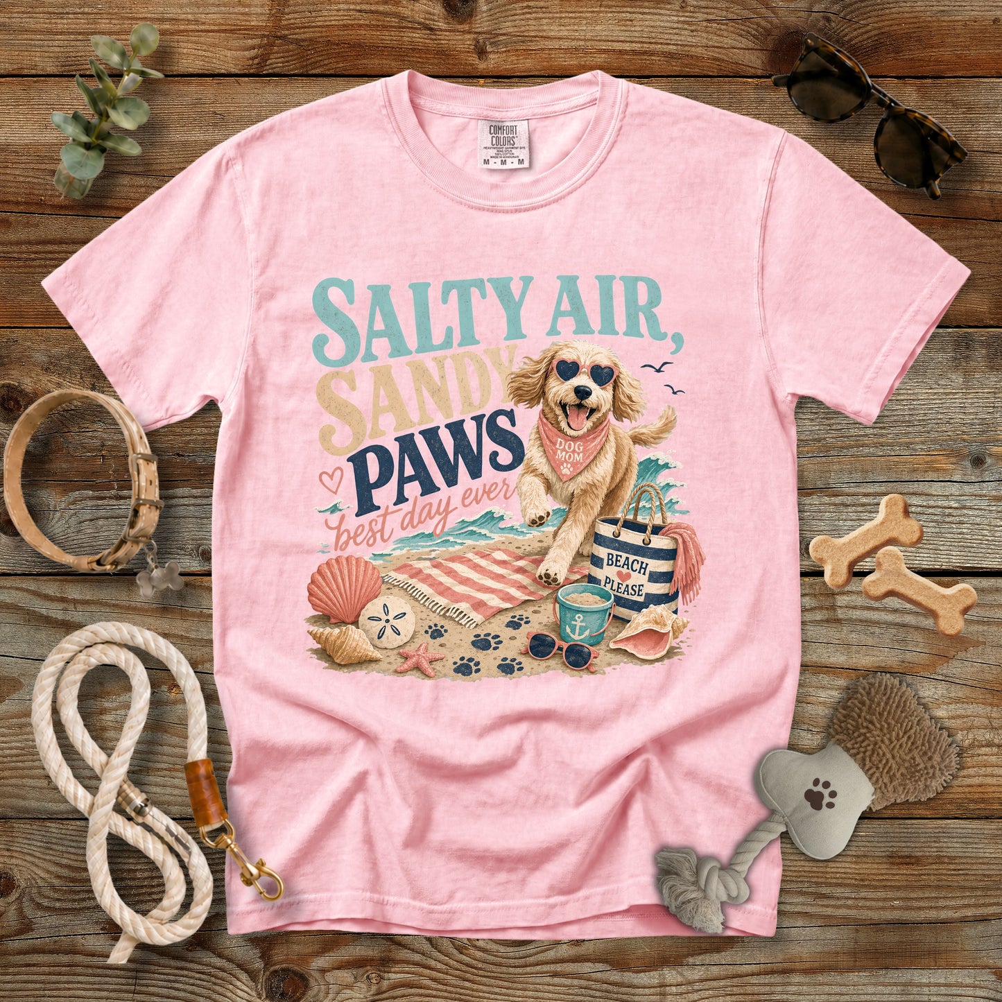 Salty Air Sandy Paws Best Day Ever T-Shirt | Comfort Colors 1717 Dog Mom Beach Tee