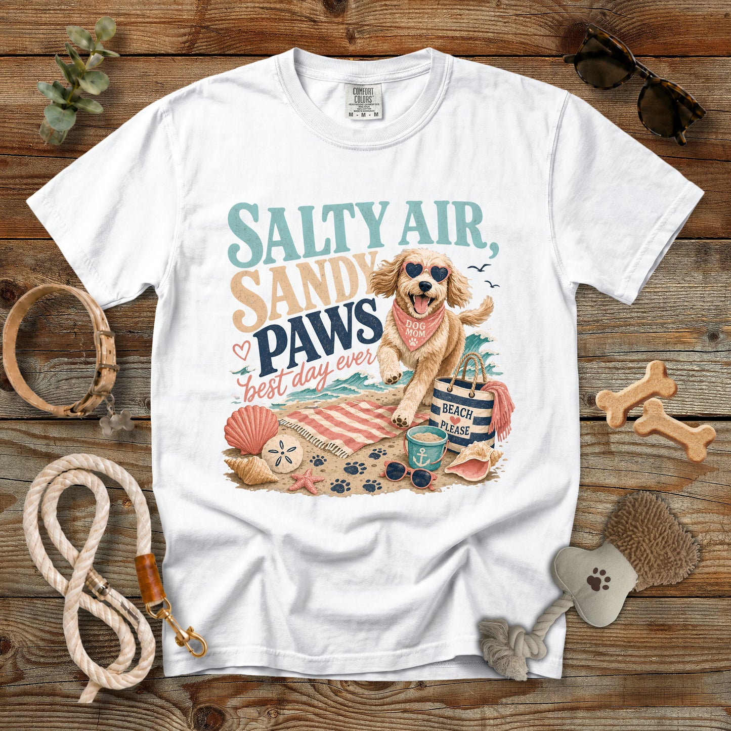 Salty Air Sandy Paws Best Day Ever T-Shirt | Comfort Colors 1717 Dog Mom Beach Tee