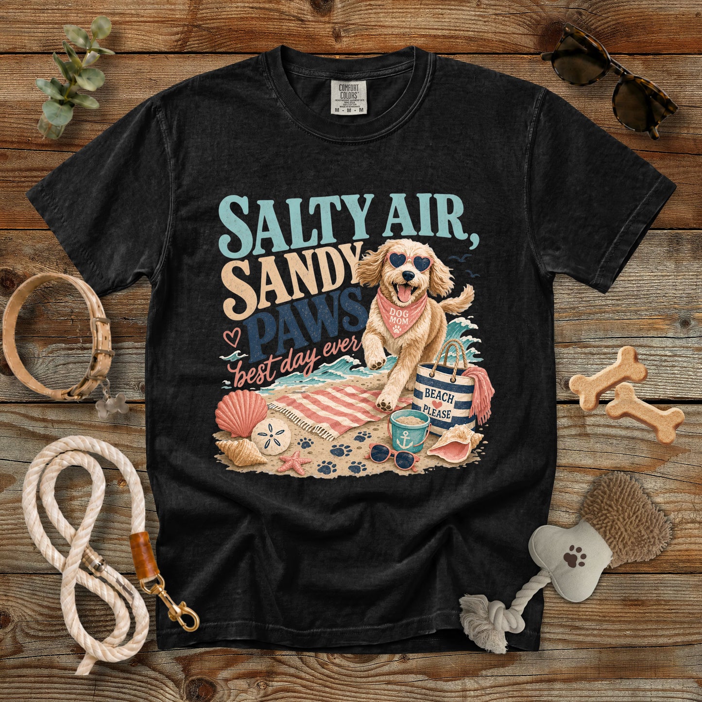 Salty Air Sandy Paws Best Day Ever T-Shirt | Comfort Colors 1717 Dog Mom Beach Tee