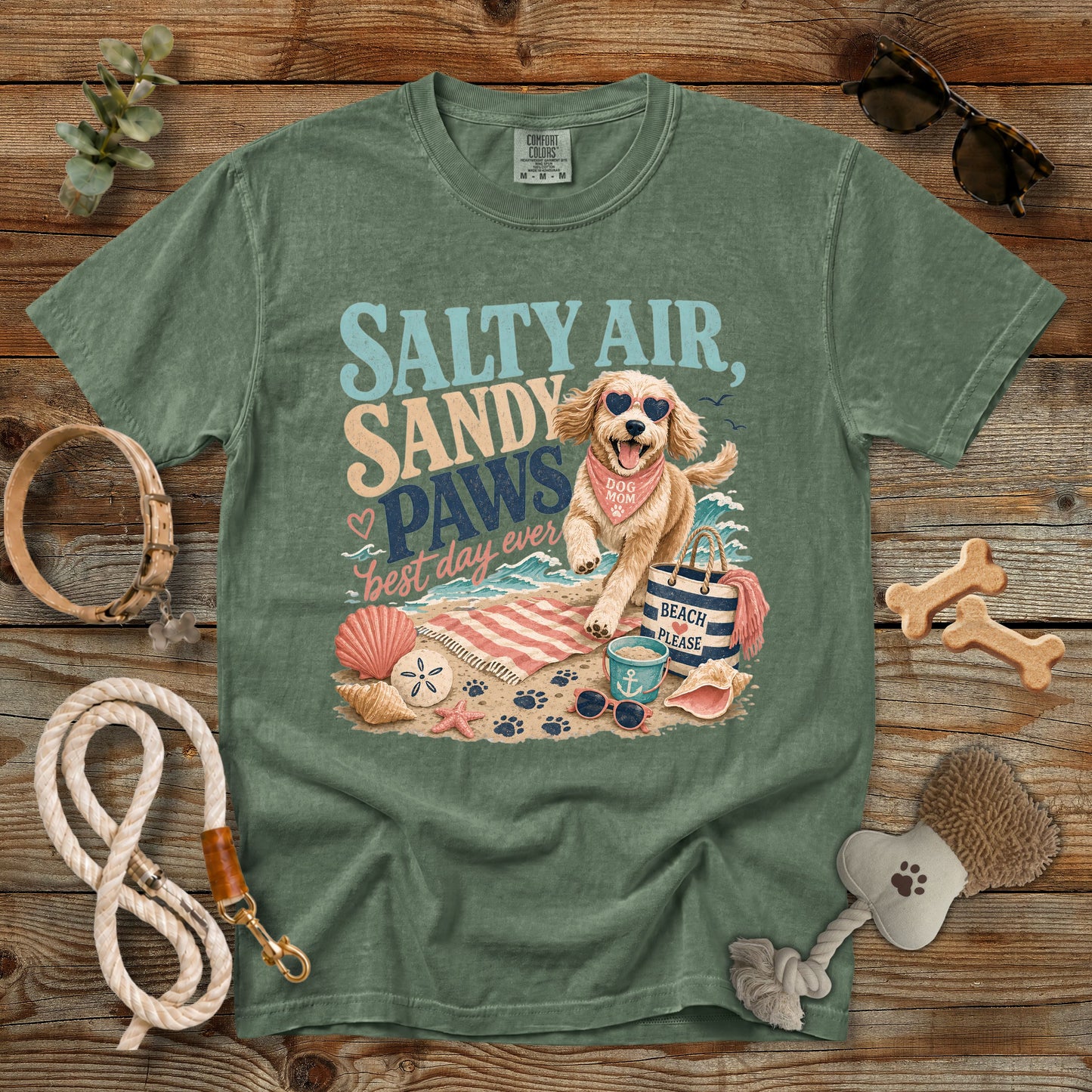 Salty Air Sandy Paws Best Day Ever T-Shirt | Comfort Colors 1717 Dog Mom Beach Tee