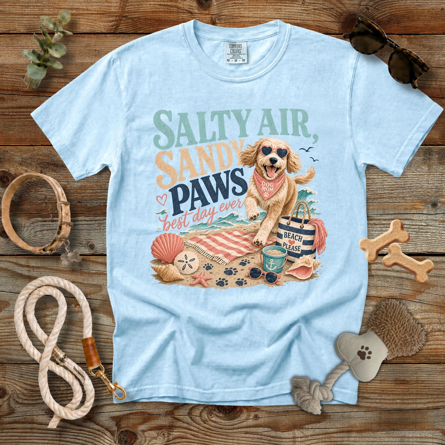 Salty Air Sandy Paws Best Day Ever T-Shirt | Comfort Colors 1717 Dog Mom Beach Tee